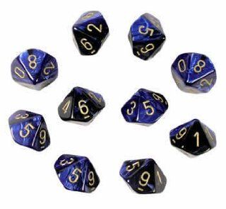 Chessex Dice Sets: Gemini Black & Blue with Gold   Ten Sided Die d10 Set (10): Toys & Games