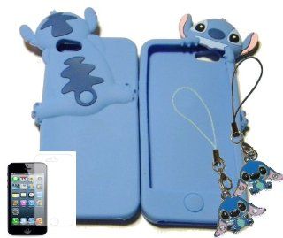 IPHONE 5 DISNEY'S STITCH ON TOP BLUE SILICONE CASE + STITCH DUST PROTECTOR PLUG IN CHARM + SCREEN PROTECTOR: Cell Phones & Accessories