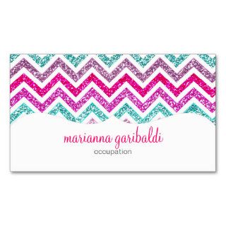 Chevron Faux Glitter Rainbow Coloful Girly Bling Business Card