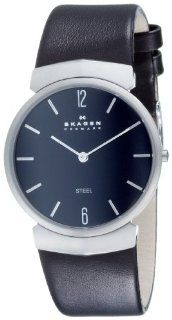 Skagen Men's Steel Collection Stainless Steel Black Leather Watch #695XLSLB: Skagen: Watches