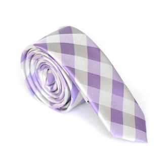 Skinny Tie Madness Mens Purple Plaid Skinny Tie