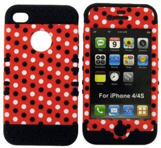 BUMPER CASE FOR IPHONE 4 SOFT BLACK SKIN HARD BLACK WHITE DOTS ON RED COVER: Cell Phones & Accessories
