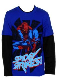 Spider Man Boys Long Sleeve Tee Shirt Blue L: Clothing