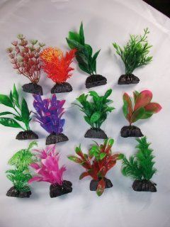 12 Pack Assorted Plastic Aquarium Plants 3 Inch Tall : Aquarium Decor Wood : Pet Supplies