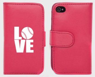Pink Apple iPhone 5 5S 5LP703 Leather Wallet Case Cover Love Baseball Softball: Cell Phones & Accessories