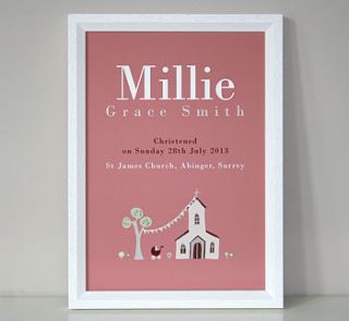 personalised christening or baptism print by molly moo designs