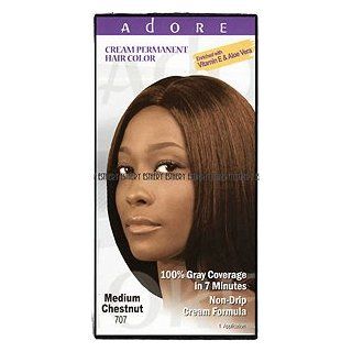 Adore Cream Permanent Hair Color 707 Medium Chestnut enriched with Vitamin E & Aloe Vera 1 application : Chemical Hair Dyes : Beauty