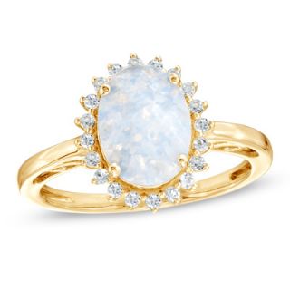 Oval Lab Created Opal and White Sapphire Ring in 14K Gold   Zales