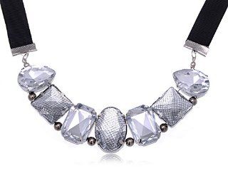 Crystal Clear Rhinestone Mesh Cover Big Gems Fashion Ribbon Costume Necklace Pendant Necklaces Jewelry