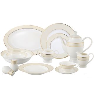 La Luna Bone China 57 Piece Beige Border With Gold Trim Dinnerware Set, Service For 8 By Lorren Home Trends.