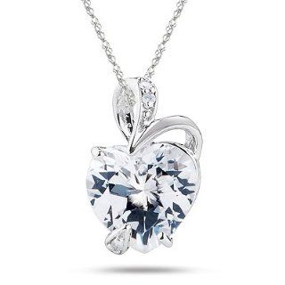 0.03 Cts Diamond & 3.00 Cts White Topaz Heart Pendant in 14K White Gold: Necklaces: Jewelry