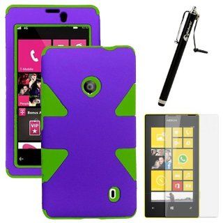 MINITURTLE, Dual Layer Tough Skin Dynamic Hybrid Hard Phone Case Cover, Clear Screen Protector Film, and Stylus Pen for Windows Smart Phone 8 Nokia Lumia 521 /T Mobile /MetroPCS (Purple / Green): Cell Phones & Accessories