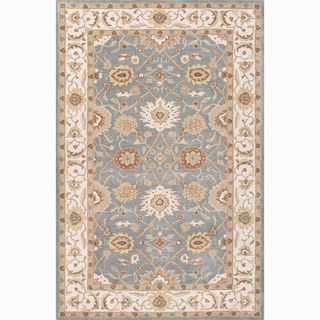 Hand made Blue/ Ivory Wool Easy Care Rug (8x10)