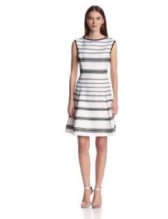 Julian Taylor Women's Sleeveless Stripe Fit and Flare Dress, Black/White, 14 at  Womens Clothing store: