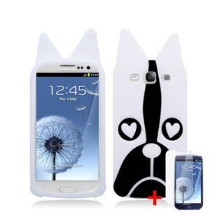 SAMSUNG GALAXY S3 I9300 3D WHITE BLACK BULLDOG RUBBER SKIN COVER SOFT GEL CASE + SCREEN PROTECTOR from [ACCESSORY ARENA]: Cell Phones & Accessories