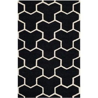 Safavieh Handmade Moroccan Cambridge Geometric Pattern Black/ Ivory Wool Rug (5 X 8)