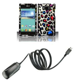 LG Venice / Splendor US730 Combo   Rainbow Leopard on Silver Design Shield Case + Atom LED Keychain Light + Micro USB Wall Charger: Cell Phones & Accessories
