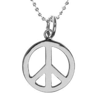 Sterling Silver High Polished Peace Sign Pendant Necklace , 18": Jewelry