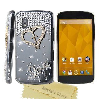 Mavis's Diary 3D Handmade Crystal Love Heart Cross Rhinestone Case Cover Clear for LG E960 Google Nexus 4 with Soft Clean Cloth: Cell Phones & Accessories