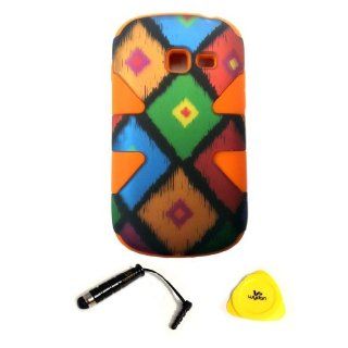 For Samsung Galaxy Centura S738C   Wydan Tribal Aztec Dynamic Impact Hybrid Case Hard Soft Cover   w/ Wydan Branded Stylus Pen and Prying Tool (COLORFUL FRAME   ORANGE): Cell Phones & Accessories