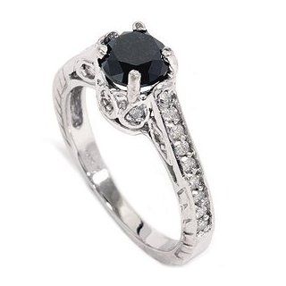 1.23CT Vintage Black Diamond Engagement Ring 14K White Gold: Jewelry