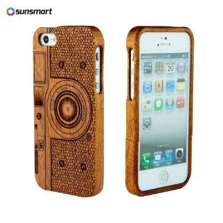 SunSmart Unique Handmade Natural Wood Wooden Hard bamboo Case Cover for iPhone 5 with free screen protector(sapele camera): Cell Phones & Accessories
