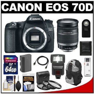 Canon EOS 70D Digital SLR Camera Body with 18 200mm IS Lens + 64GB Card + Battery + Sling Case + Flash + 3 Filters Kit : Digital Slr Camera Bundles : Camera & Photo