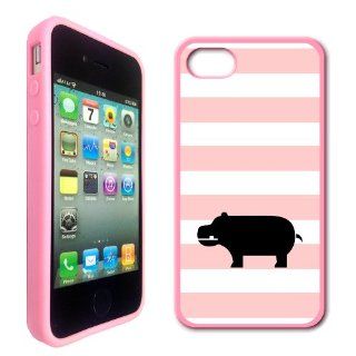 Love Hippos Baby Pink Stripes Cute Hipster Pink Silicon Bumper iPhone 4 Case Fits iPhone 4 & iPhone 4S Cell Phones & Accessories
