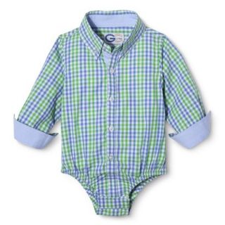 G Cutee Newborn Boys Long Sleeve Gingham Button Down Shirtzie   Green/Blue 24 M