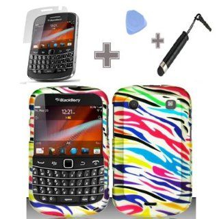 (4 Items Combo : Case   Screen Protector Film   Case Opener   Stylus Pen) Rubberized Blue Green Pink Purple Silver Colorful Zebra Snap on Design Case Hard Case Skin Cover Faceplate for Blackberry Bold Touch 9900 / 9930 (AT&T/Verizon): Cell Phones &