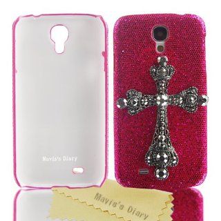 Mavis's Diary Luxury 3D Handmade Crystal Black Cross Rhinestone Bling Case Hot Pink Cover for Samsung Galaxy S4 S Iv SIV S 4 Iv Gt i9500 with Soft Clean Cloth Cell Phones & Accessories