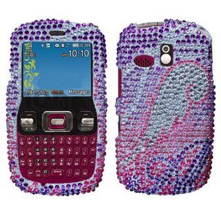 SPARKLING PURPLE WITH SILVER HOT PINK ANGEL WING FULL DIAMOND RHINESTONE SNAP ON HARD SKIN FACEPLATE BLING COVER CASE FOR SAMSUNG FREEFORM R350 R351: Cell Phones & Accessories