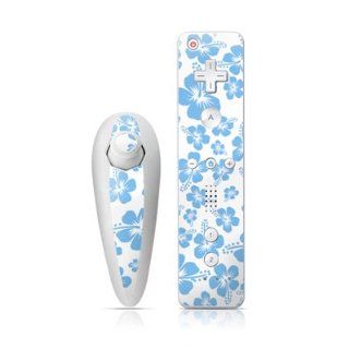 Turquoise Hibiscus Design Nintendo Wii Nunchuk + Remote Controller Protector Skin Decal Sticker: Computers & Accessories