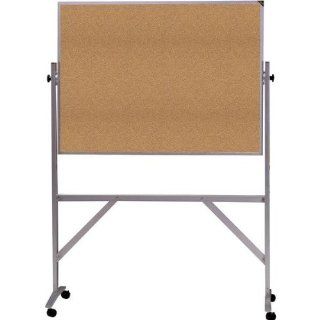 Ghent 4' x 6' Aluminum Frame Mobile Reversible Free Standing Double Sided Natural Corkboard : Combination Presentation And Display Boards : Office Products