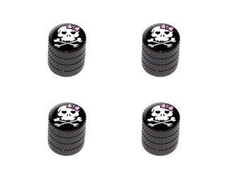 Girly Skull And Crossbones Tire Rim Wheel Aluminum Valve Stem Caps   Black Color: Automotive