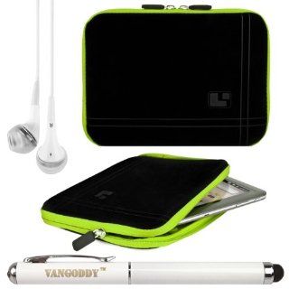 SumacLife Micro Suede Sleeve Cover for Zeki TBD753B / Zeki TBDB763B 7 inch Tablet + VanGoddy Stylus Pen & Laser + White Vangoddy Headphones (Green Trim): Computers & Accessories