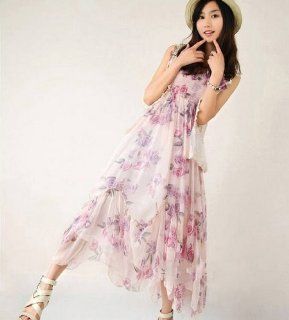 2013 Women Elegant Bohemian Summer Rose Imitated Silk Chiffon Slip Long Dress (purple) : Beauty Products : Beauty