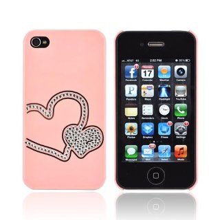 Premium AT&T/ Verizon Apple iPhone 4, iPhone 4S Hard Case w/ Bling   Pink/ Silver Double Heart: Cell Phones & Accessories