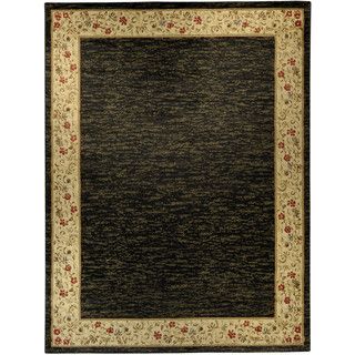 Pasha Collection Solid French Border Black Ivory 710 X 106 Area Rug