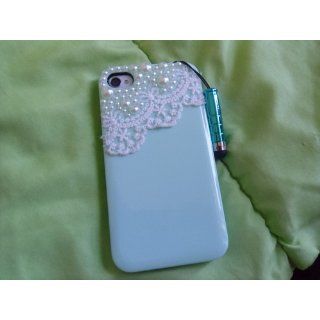 EVERMARKET(TM) Hand Made Lace and Pearl Green Hard Case Cover for iPhone 4 4G 4S: Cell Phones & Accessories