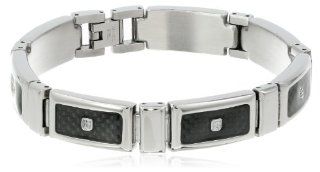 Men's Stainless Steel Carbon Fiber and Cubic Zirconia Bracelet: Link Bracelets: Jewelry