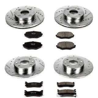 Power Stop K794 Front/Rear Ceramic Brake Pad and Cross Drilled/Slotted Combo Rotor One Click Brake Kit: Automotive