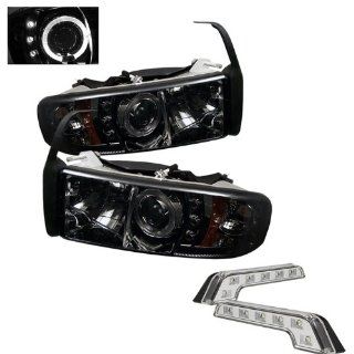 Carpart4u Dodge Ram 1500/2500/3500 1PC Halo LED Smoke Projector Headlights and LED Day Time Running Light Package: Automotive