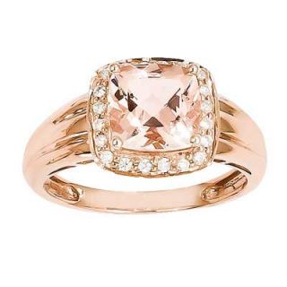 0mm Cushion Cut Morganite and 1/10 CT. T.W. Diamond Frame Ring in