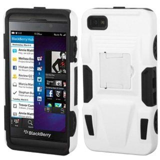 MyBat ABB10HPCSAAS802NP Advanced Rugged Armor Hybrid Combo Case with Kickstand for BlackBerry Z10   Retail Packaging   White/Black Cell Phones & Accessories