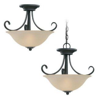 Sea Gull Lighting 51120 814 Del Prato Collection Two Light Pendant, Misted Bronze Finish with Seeded Acid Etch Caf Tint Glass   Ceiling Pendant Fixtures  