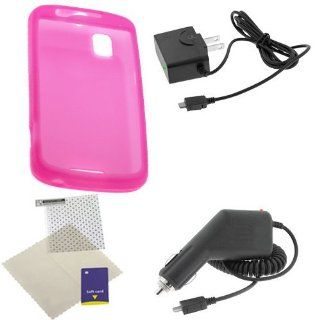 Rapid Car Charger + Home Travel Charger + Hot Pink Silicone Skin Soft Cover Case + Universal LCD Screen Protector for Verizon Motorola Droid Pro A957: Cell Phones & Accessories