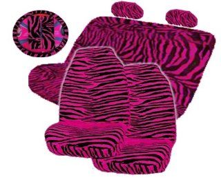 9 Pieces Hot Pink Zebra High Back Front Seat Covers and Bench Seat Cover Set: Automotive