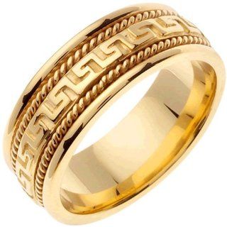14K Gold Designer Greek Key Wedding Band (8mm): Jewelry