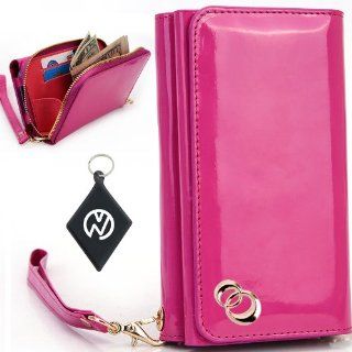 Pantech Vega LTE EX IM A820L Women's Uptown Wristlet Wallet Clutch with Dual Compartment, Built In Credit Card Slots and Internal Zipper Pocket. Includes one Detachable Wrist Strap. Color: Magenta Patent Leather + NuVur ™ Keychain (SUNIWMM1): Cell